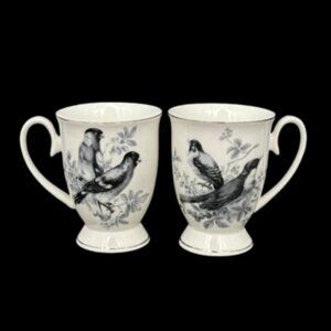 Rare Grace's Pasadena Blackbirds Bone China Pedestal Mugs Set of 2